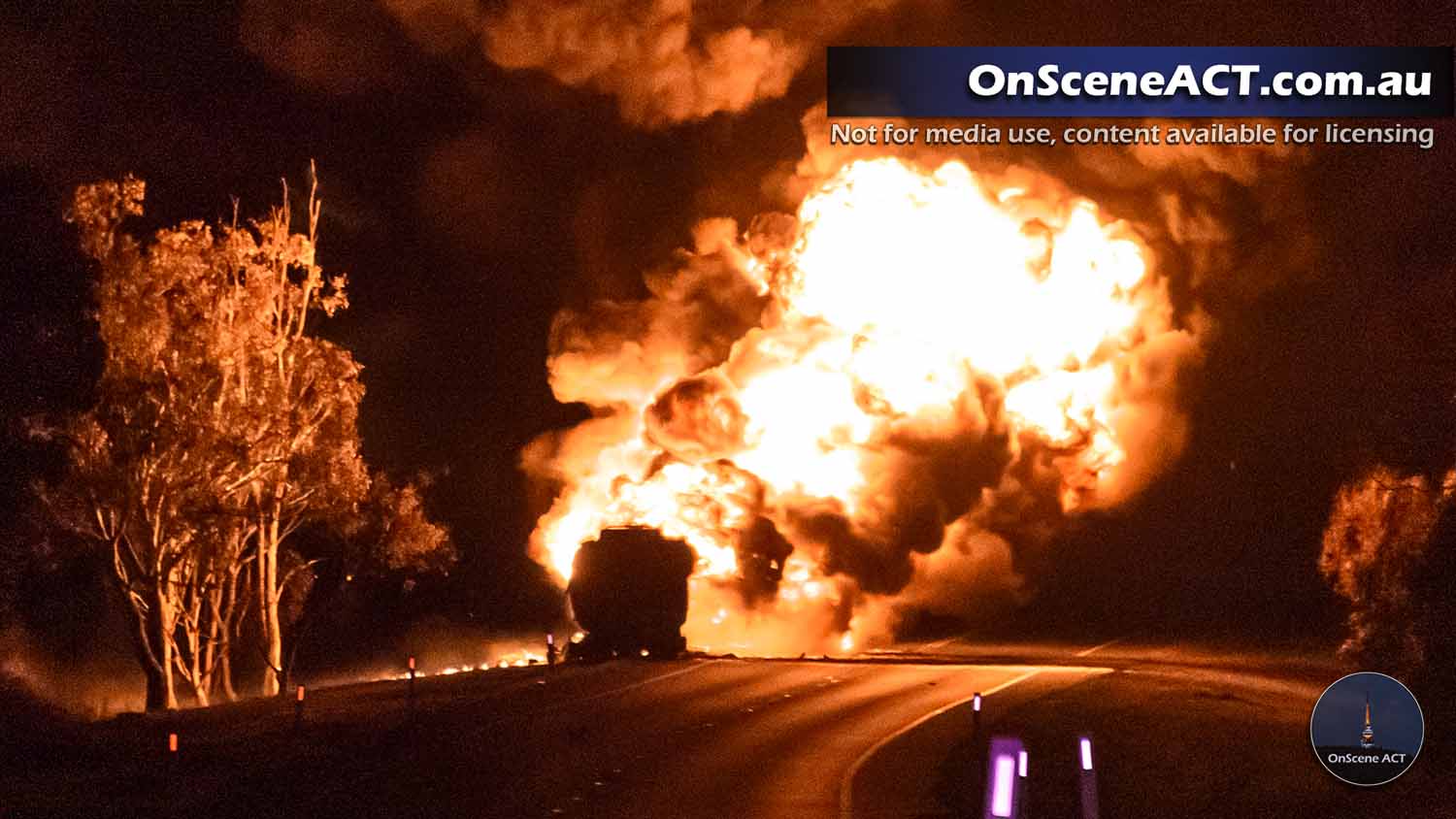 Fuel tanker explodes in flames on the Monaro Highway south of Canberra