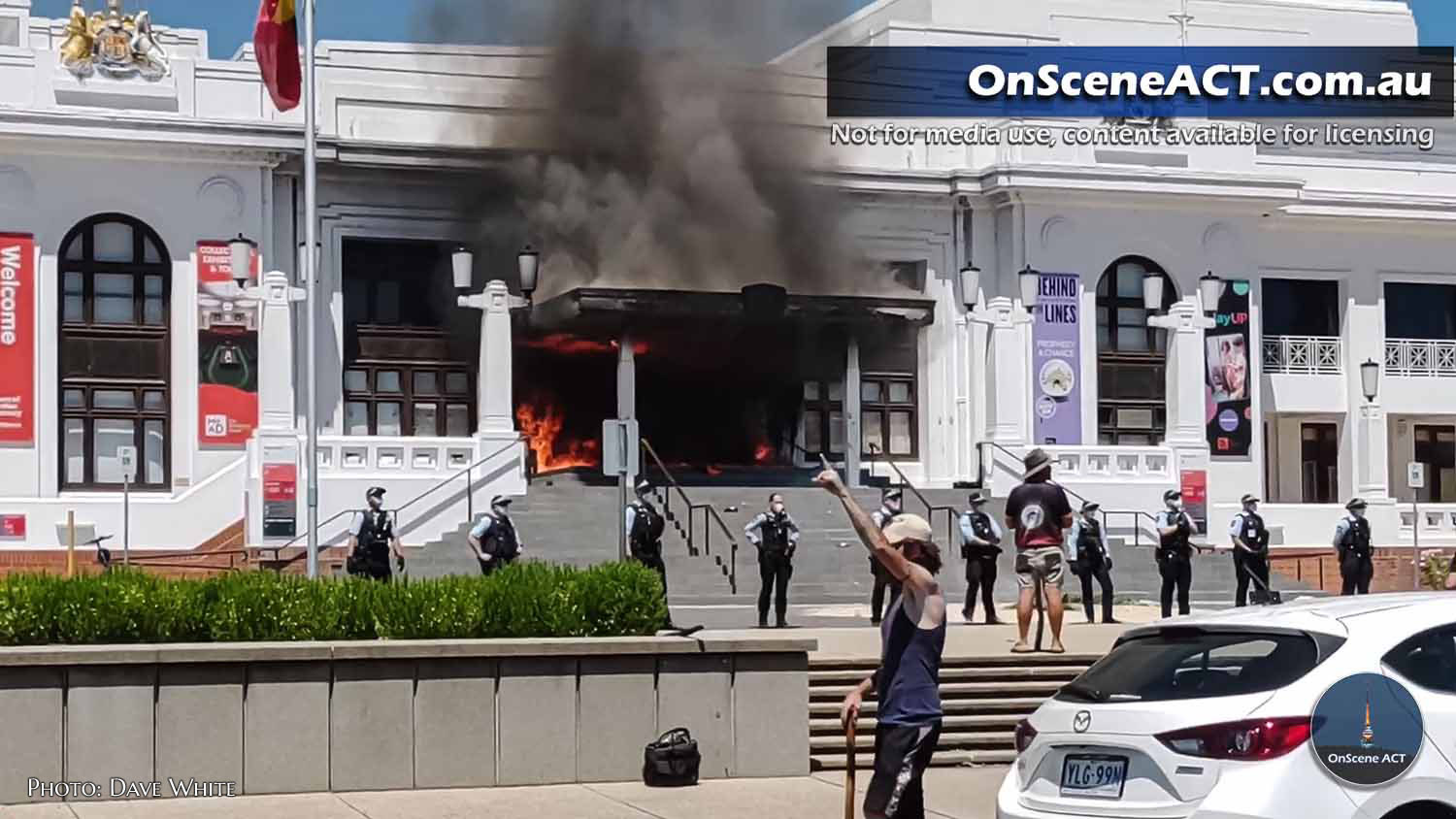 Old parliament house set on fire during protests in Canberra